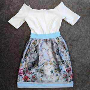 Ted Baker Dewrose Patchwork Bardot Off Shoulder Garden Party Dress Size 1